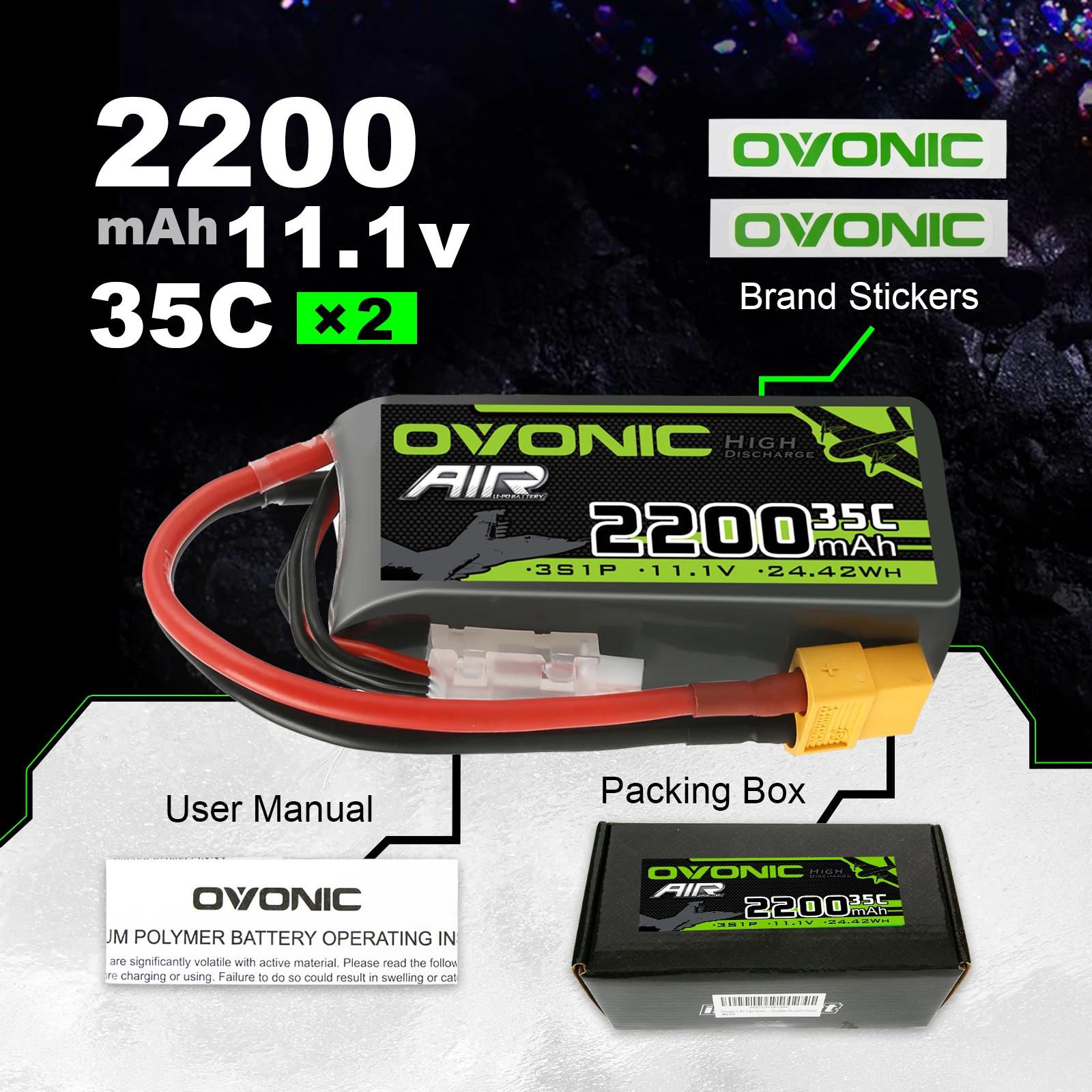 Аккумулятор Ovonic 3S 11 1 В 35C 2200 мА · ч Lipo с разъемом XT60 для радиоуправляемого FPV