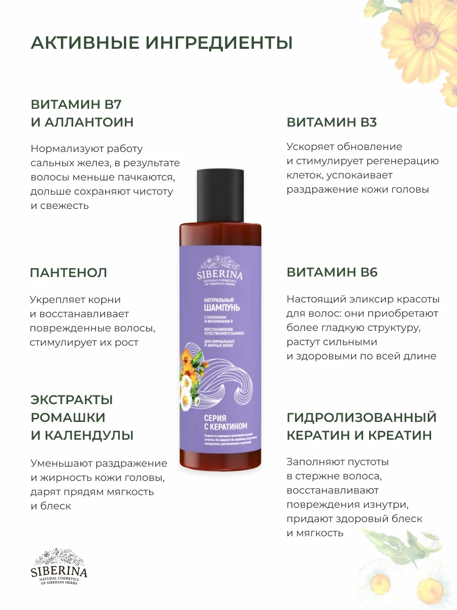 SIBERINA Шампунь с кератином и витаминами В Восстановление естественного баланса