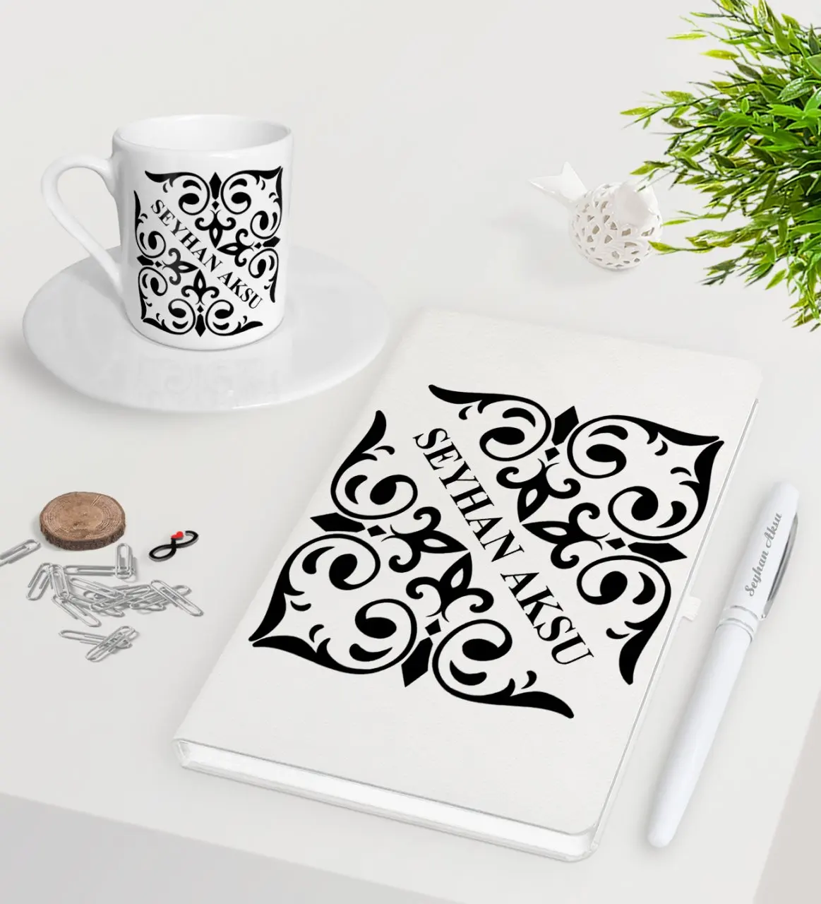 

Персонализированные Белая ручка для записной книжки чашка для кофе по-турецки Seti-10