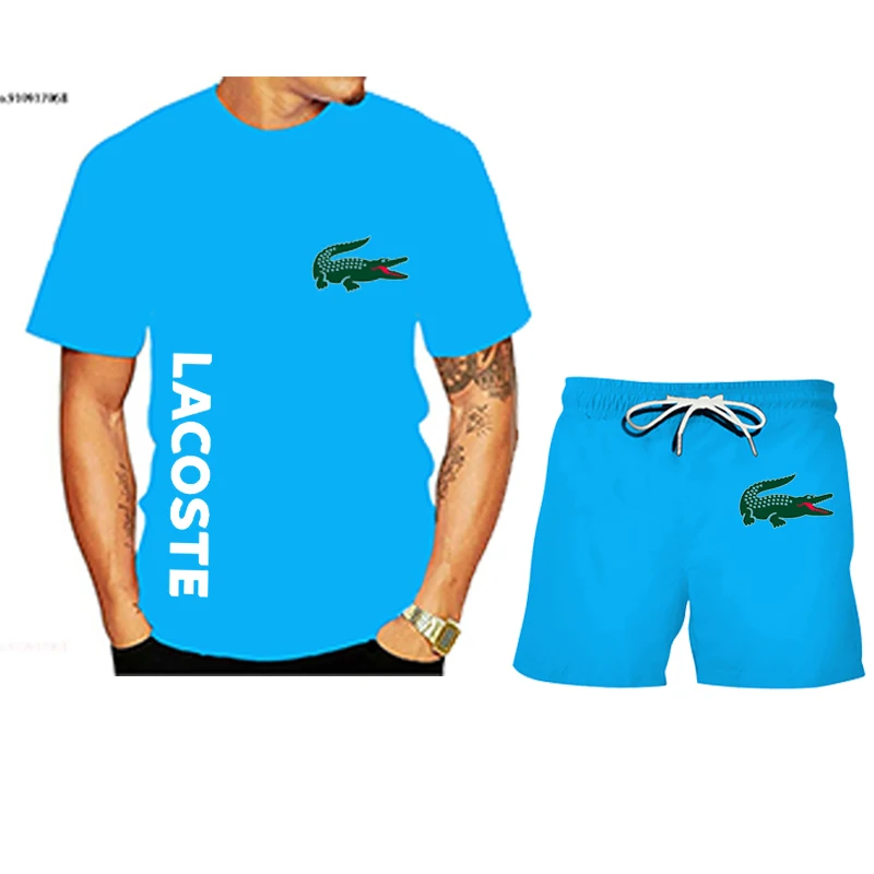 

2021 Summer Fashion Leisure brand Men's Set Tracksuit Sportswear Track Suits Male Sweatsuit Short Sleeves T shirt 2 piece sets