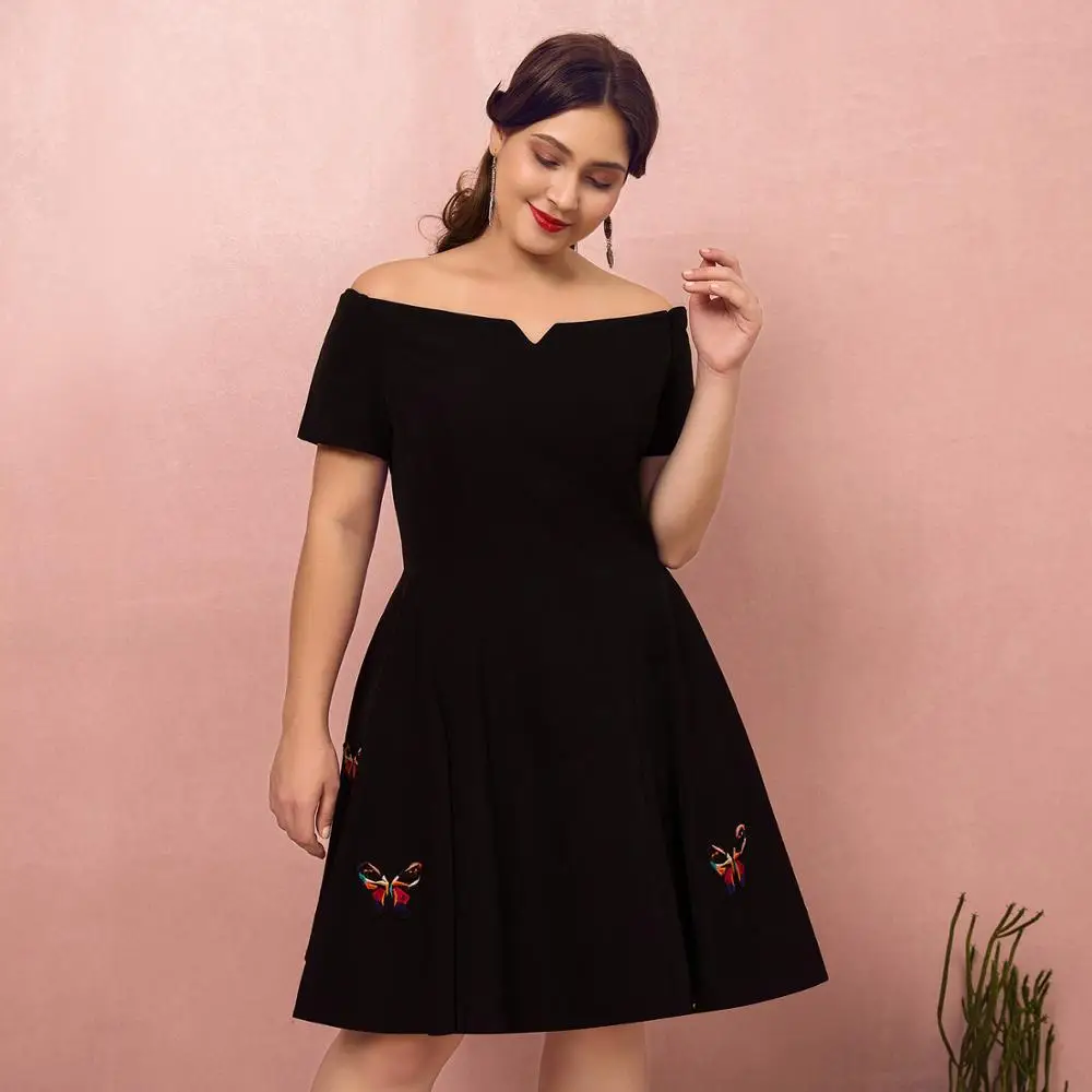 A-Line Off-the-shoulder колено-длина Джерси платье для встречи выпускников с вышивкой |