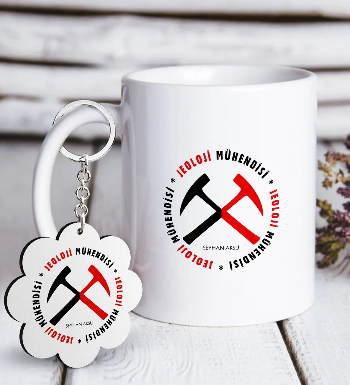 

Personalized Professional Geological Engineer White Mug and Keychain Gift Seti-2