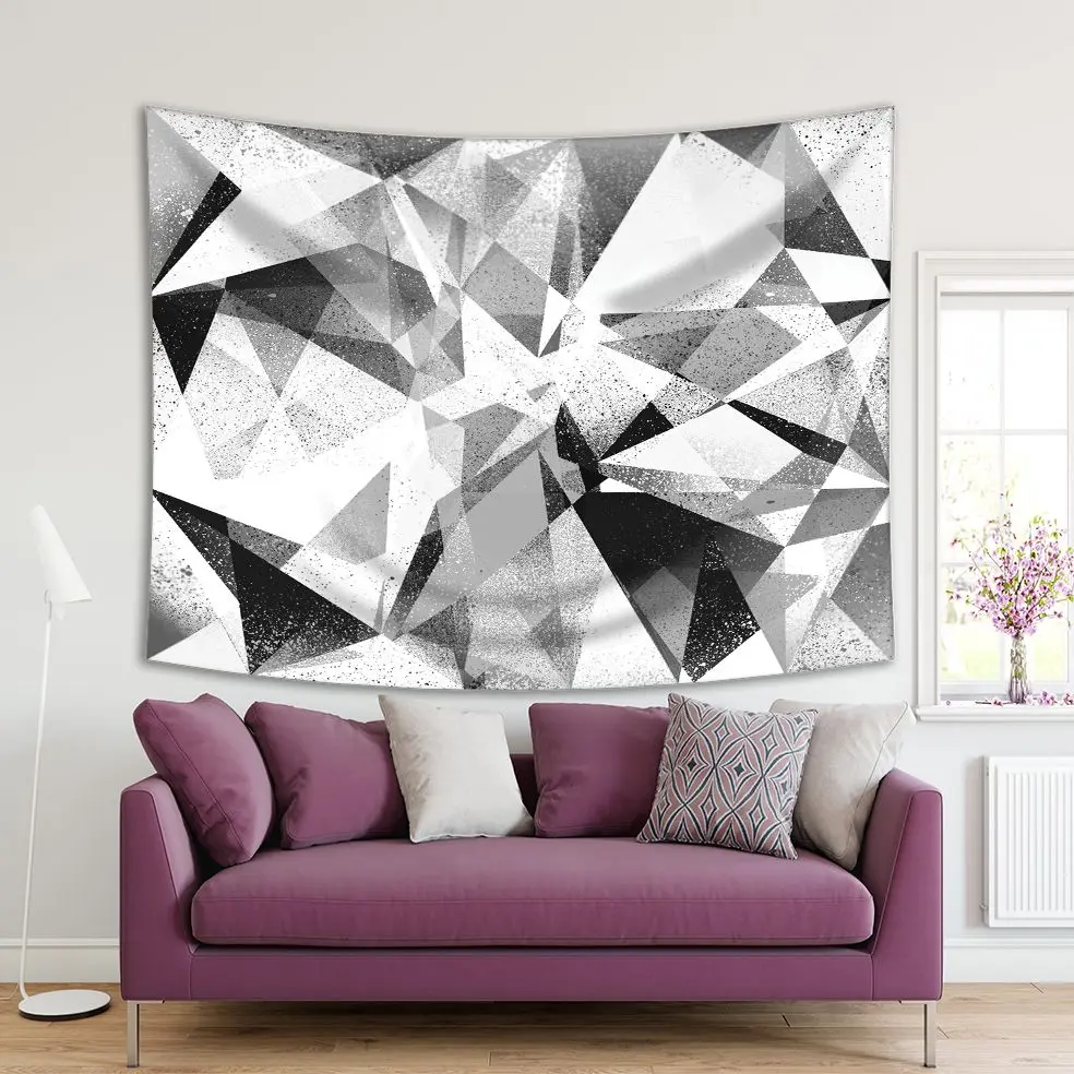

Tapestry Geometric Triangle Patterns Grunge Retro Style Monochromic Modern Artwork Black Gray White