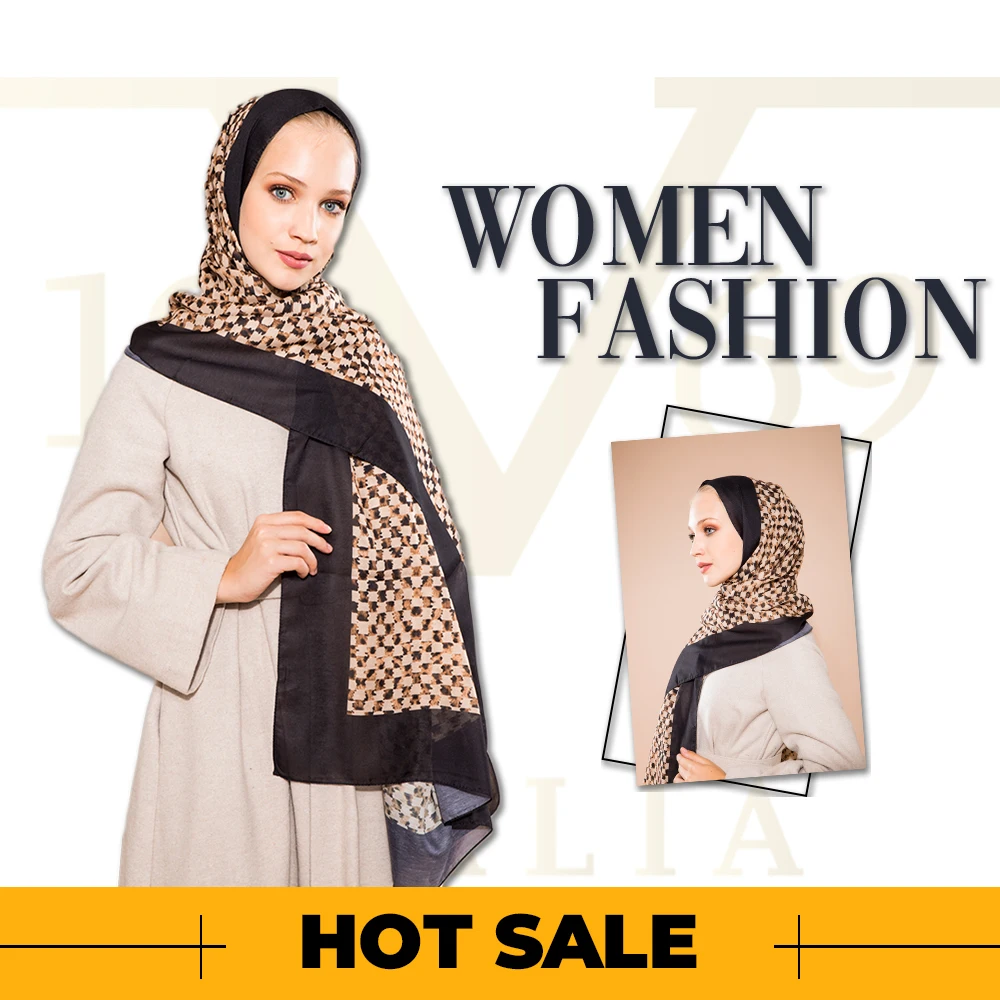 

2020 Hot Sale Women 90x200 cm Black & Cream Pavia Shawl Silky Scarf Muslim Hijab Wrap Female Neck Warm Headband Face Mask Lady
