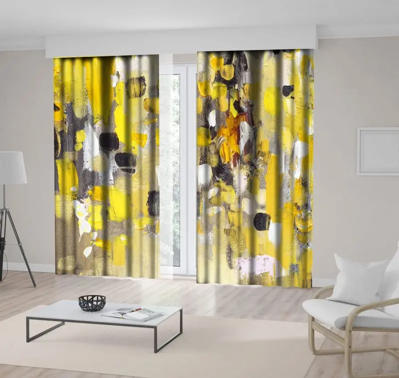 

Curtain Abstract Oil Painting Brush Strokes Fall Colors Decorative Modern Artwork Yellow Beige Black