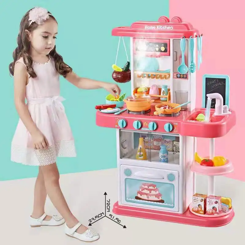 Музыкальная детская кухня ролевые игры кухонные игрушки детские игрушки имитация ролевые игры кухня 888-1155 розовый синий 93 см в высоту 65 шт - Цвет: 88815 no box 72cm