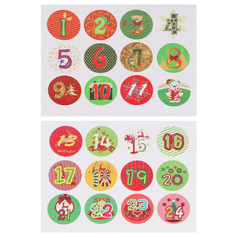 24p Sealing Sticker Рождественский Адвент-календарь 1-24 цифры наклейка s Рождественская бумажная наклейка-календарь Navidad Kerst украшение для дома натальные поставки - Цвет: 24p Sealing Sticker