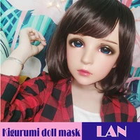 lanfemale sweet girl resin half head kigurumi mask with bjd eyes cosplay japanese role lolita mask with wig crossdress doll