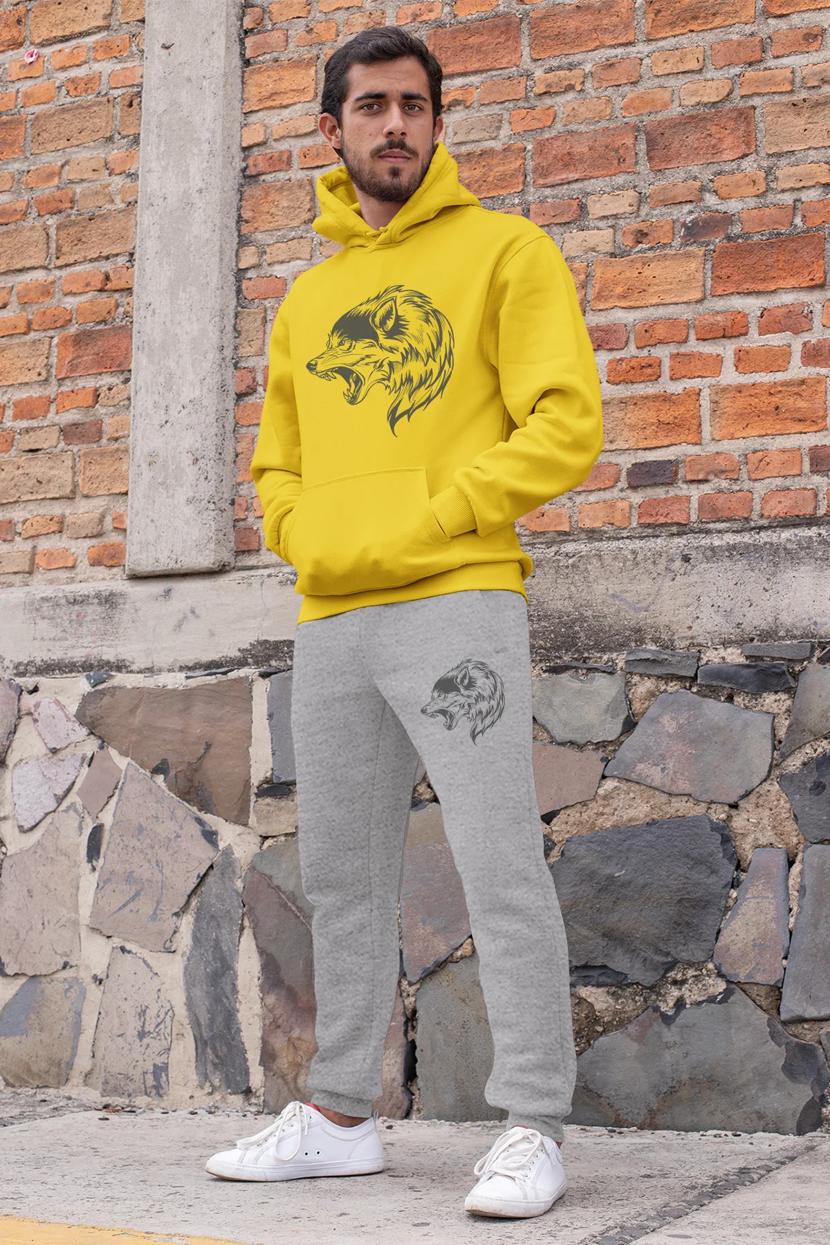 Мужской спортивный костюм Angemiel Wear Wolf желтые толстовки с капюшоном серые