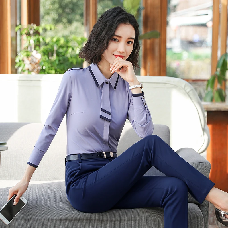 Женская рубашка с завязкой спереди Lenshin блузка контрастным рукавом одежда для