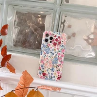 cute pink flower phone case for iphone 13 12 11 pro max 7 8 plus x xr xs max back cover fashion leather soft protective cases