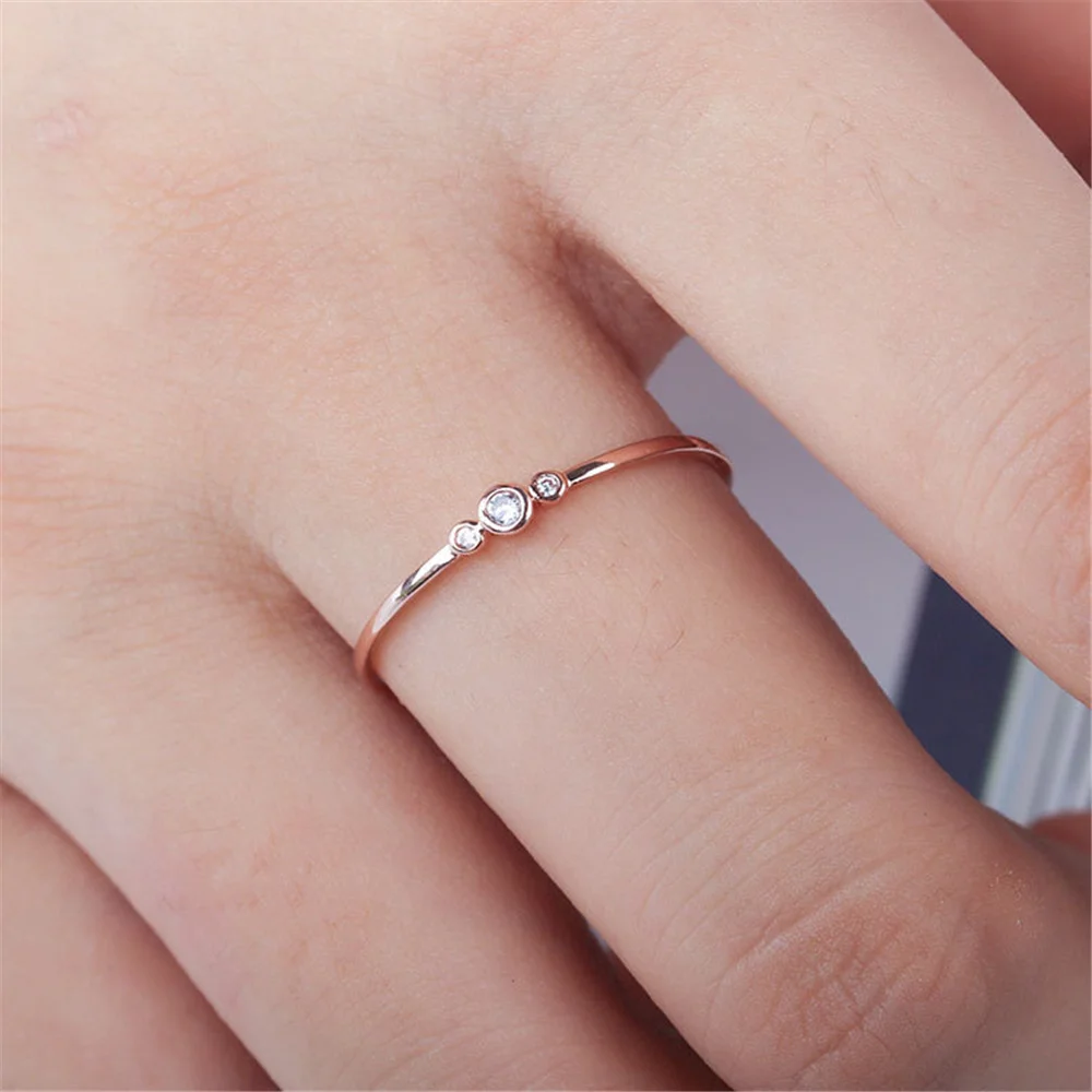 

Creative Mosaic Round Shape Three Zircon Rings For Women Silver Color Rose Gold Fine Ring Charm Couple Rings Jewelry