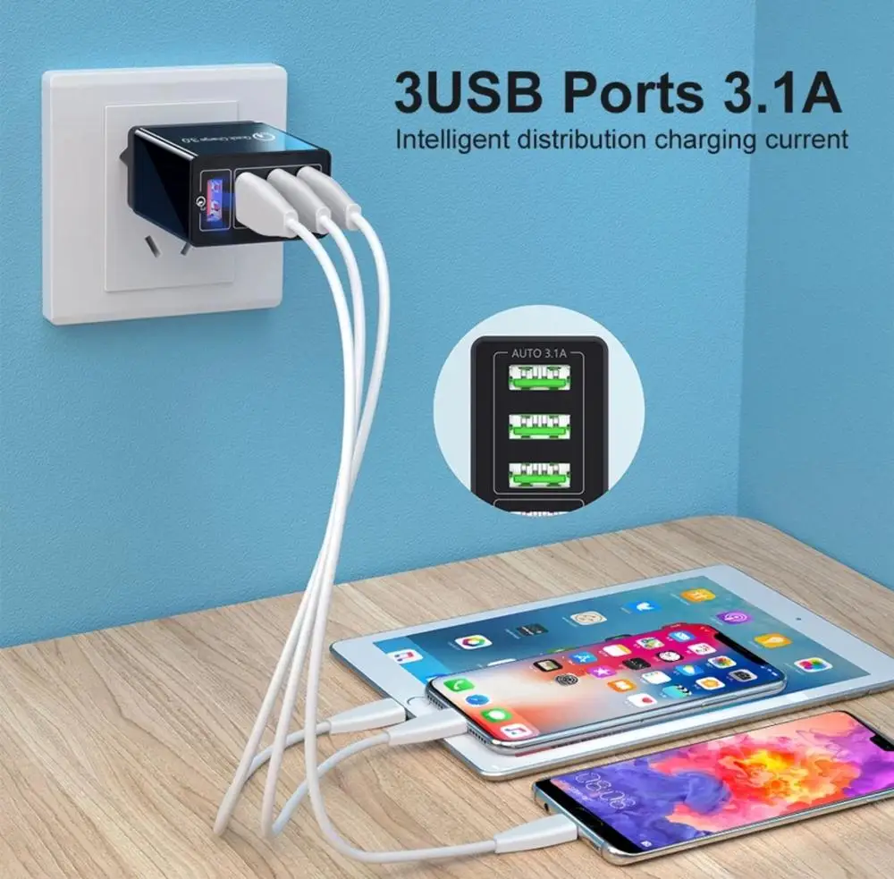 48 Вт Зарядное устройство для мобильного телефона Qualcom 3 0 + 3x3 1 A Выход м Iphone Быстрый