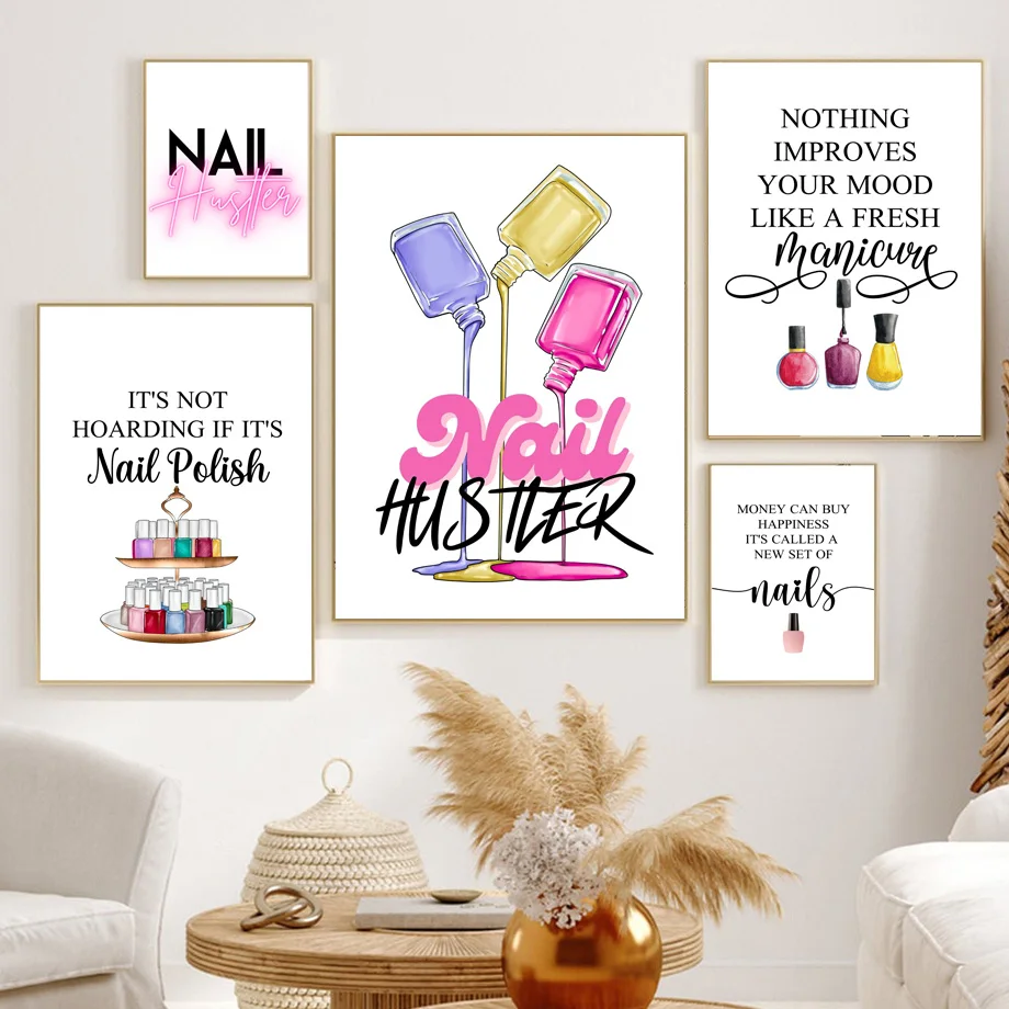 

Fashion Colorful Nail Salon Makeup Red Lips Wall Art Print Canvas Painting Nordic Poster Decor Pictures Nail Artist Office Gift