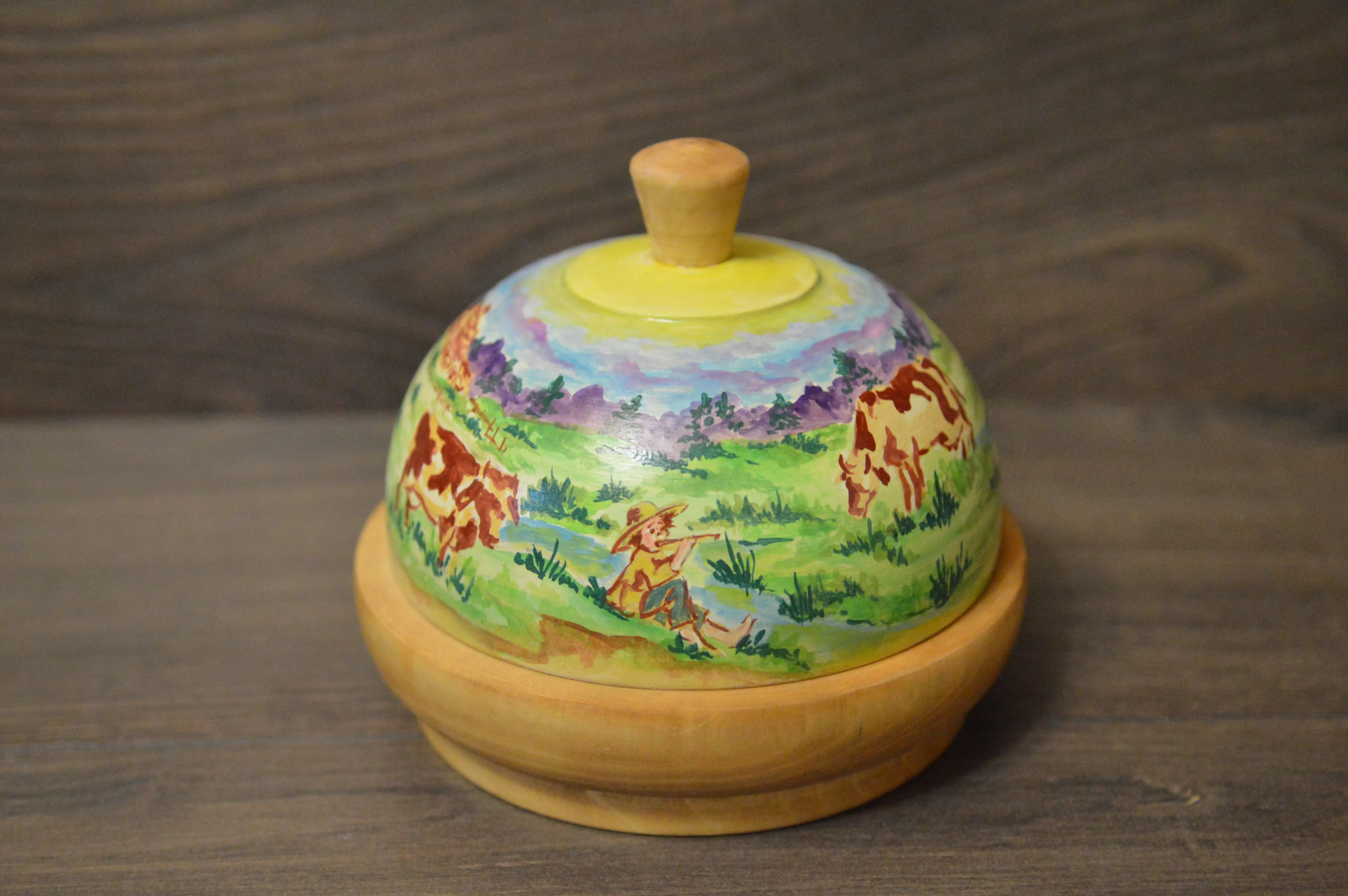 Butter dish made of natural wood Author's hand-painted Exclusive Made in Russia |