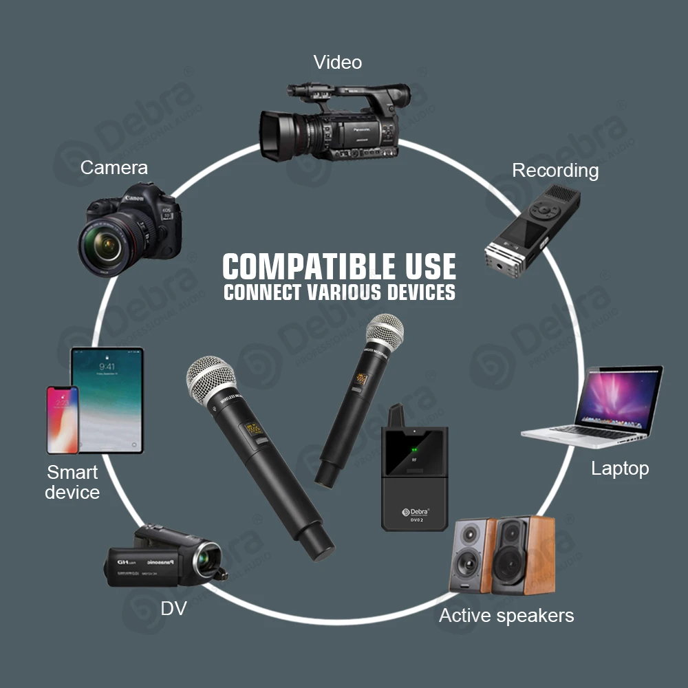 Debra DV01/02H UHF Wireless Handheld Mic with Monitor Function  Support Custom Content Card For Interview Live Broadcast VLOG