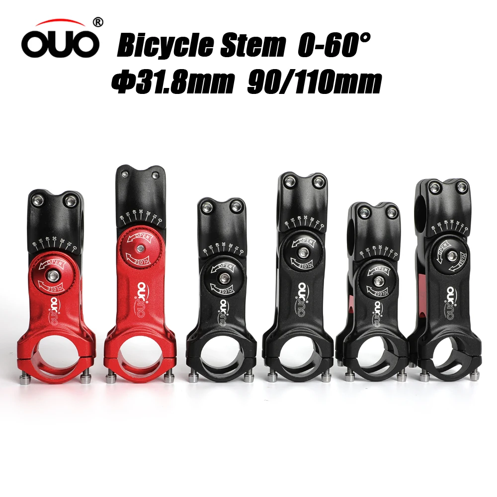 

OUO Aluminum Adjustable Bike Handlebar Stem 0-60 Degree Adjust Stem 31.8x90/110mm Mountain Road Bicycle Stem Accessories