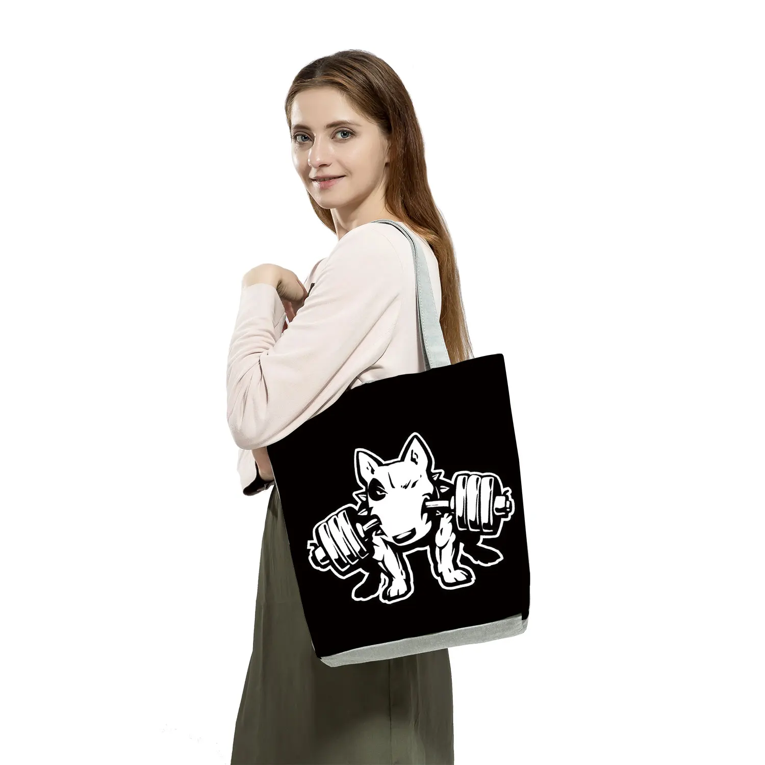 Color Painting Funny Bull Terrier Dog Print Shopping Bags Animal Tote Women Ladies Casual Handbag School Traveling Shoulder Bag