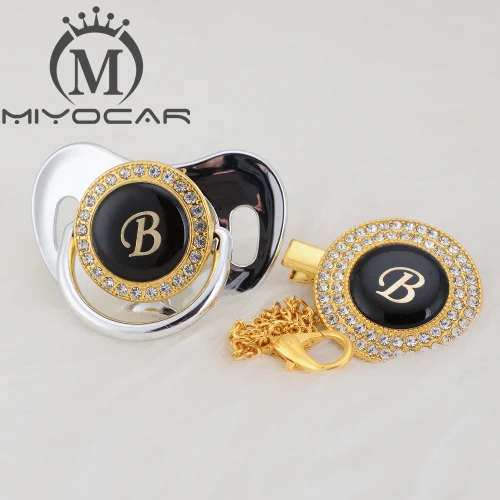 MIYOCAR, золотое, серебряное название, инициалы, Буква B, красивая, шикарная соска и соска, клипса, BPA бесплатно, пустышка, блестящая, уникальный дизайн, LB - Цвет: LB-9   0-6M