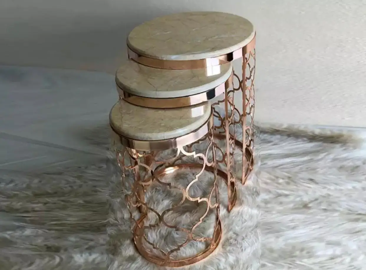 Современный кофейный столик из 3 предметов нержавеющей стали с оттоманным