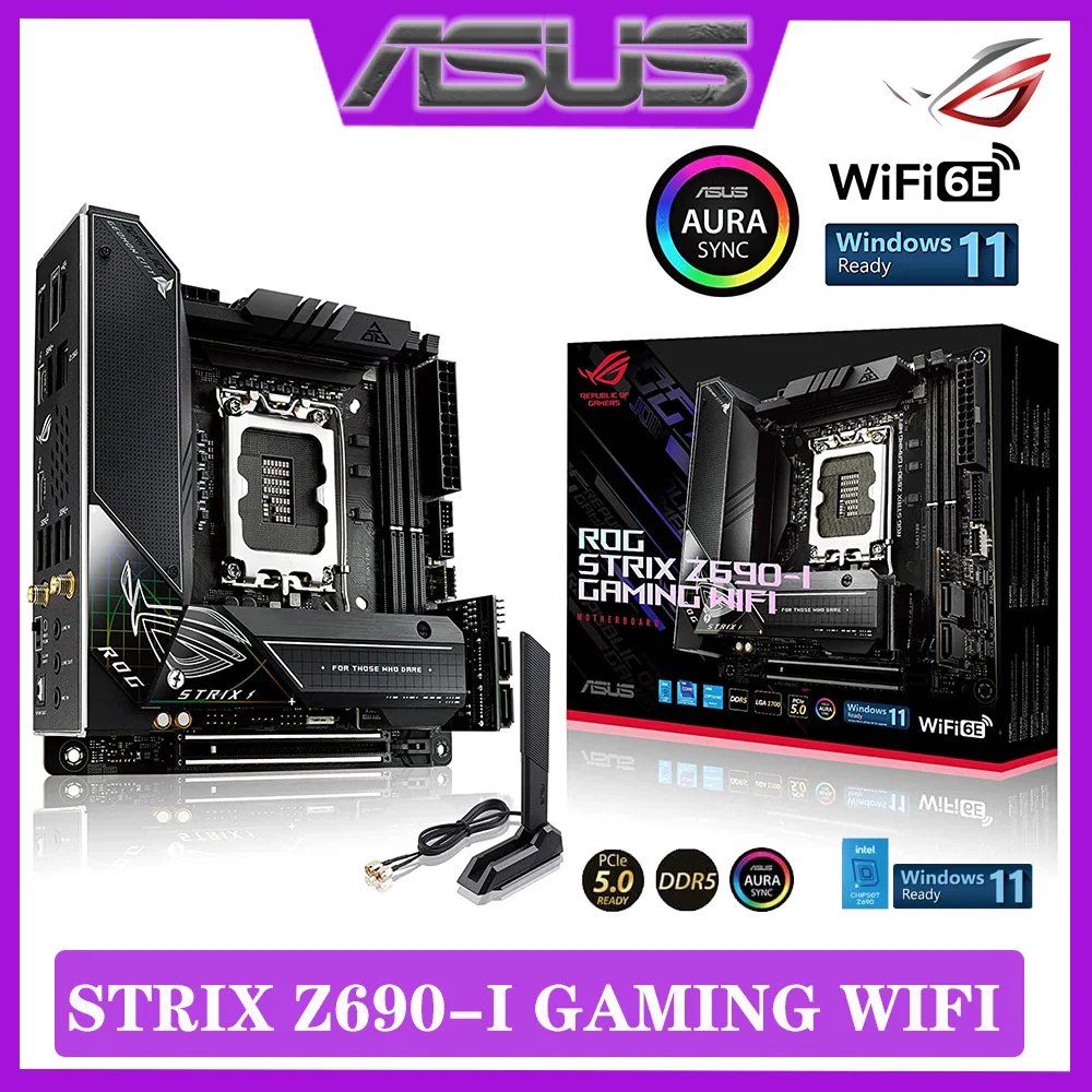 

LGA 1700 Asus ROG STRIX Z690-I GAMING WIFI Motherboard DDR5 5200MHz 64GB PCI-E 5.0 12th-Gen Intel Z690 ITX Placa-mãe 1700 New