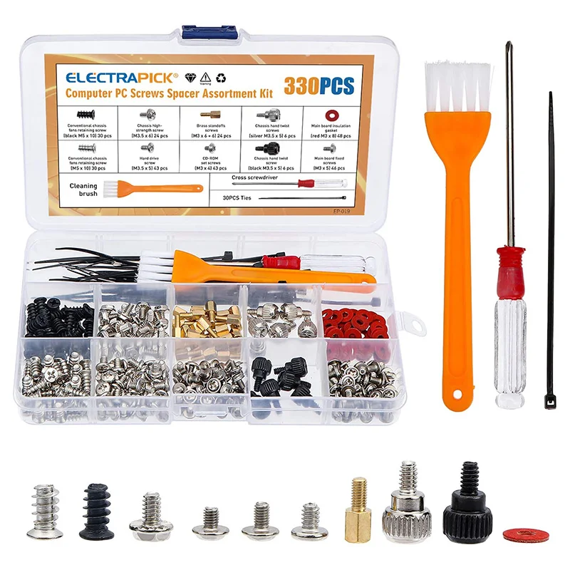 

Electrapick 300pcs Computer Screws Kit for Motherboard PC Case Fan CD-ROM Hard Disk Notebook