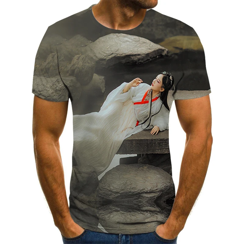 

Китайский костюм, красивая фигурка, 3 принта, свободный с коротким рукавом