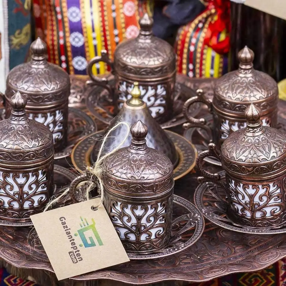 

Copper casting Saucer Coffee Cup Set cute lovely turkish coffee espresso creative wooden plate handmade iron tray