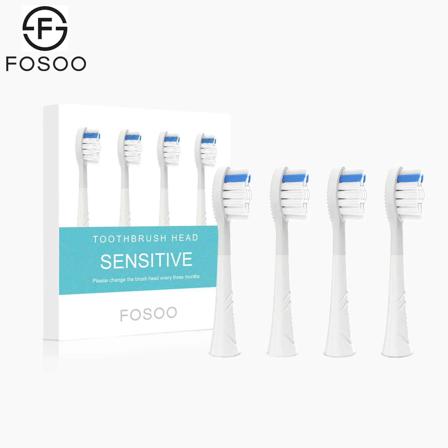 

Сменные насадки для зубной щетки, чувствительные щетинки Dentex PBT, совместимые с электрической зубной щеткой FOSOO, 4 шт. в 1 коробке, белые