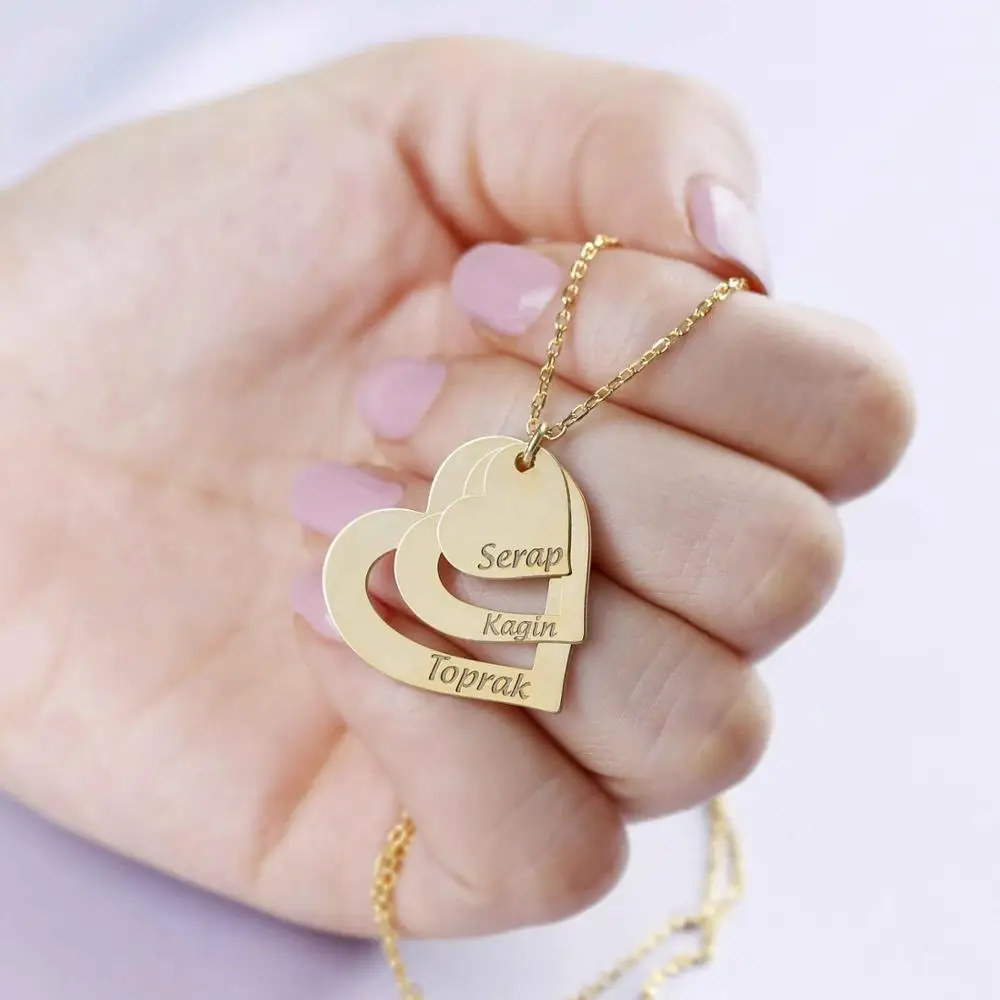 

Personalized Name Customized triple heart romantic Pendant SILVER Jewelry Birthday Gifts Custom Necklace