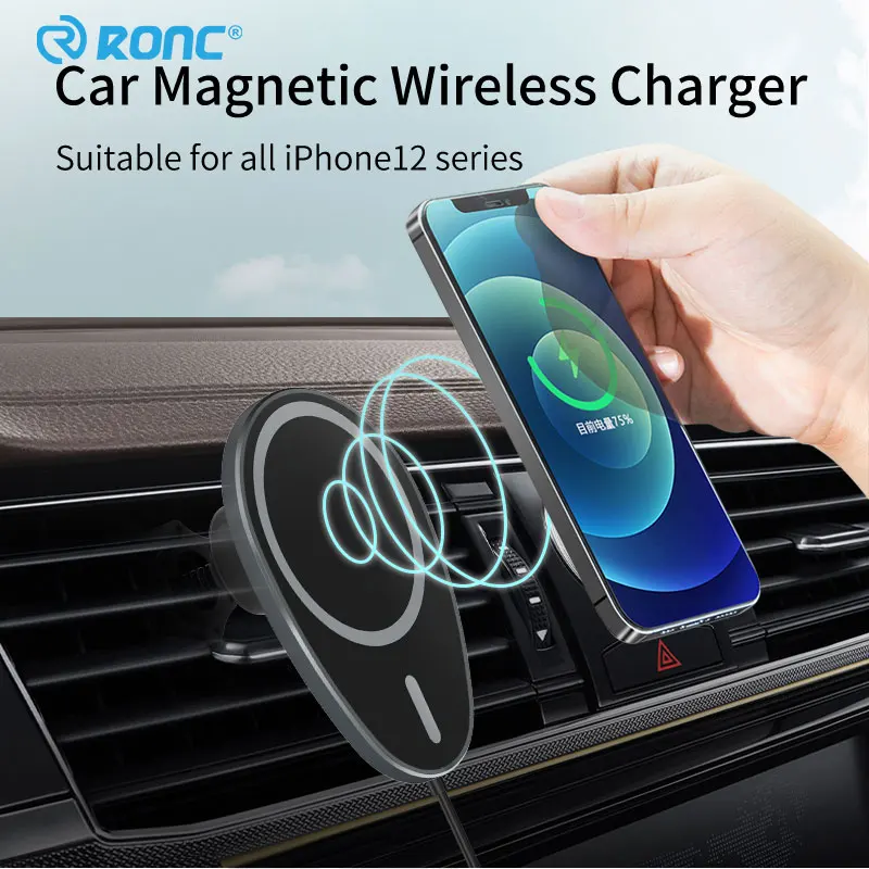 

15W Magnetic Wireless Car Charger for iPhone 12 Samsung Xiaomi Fast Charging Air Vent Mount Phone Stand Holder Black/White