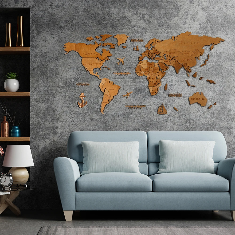 Mapa del mundo de madera, decoraci&oacute;n de pared, regalo de aniversario para marido, mapa r&uacute;stico de madera para pared, mapa de pasadores de empuje de viaje, arte de pared de madera, Boyfri-4