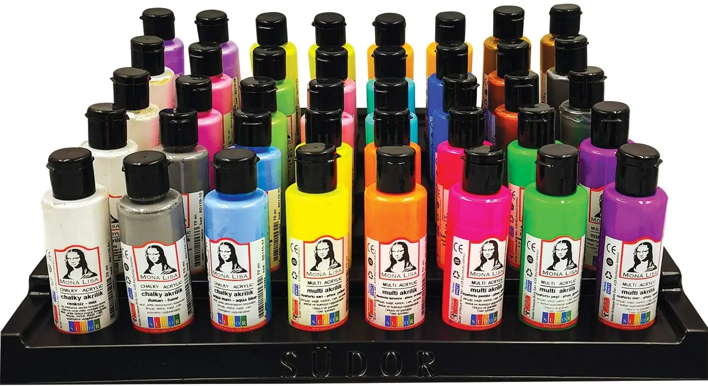 Südor Monalisa Acrylic Paint 40 x 70 Ml Multiple Acrylic Paints Chalky and Neon Pigment for Artist Ceramic Stone Wall Paints Art