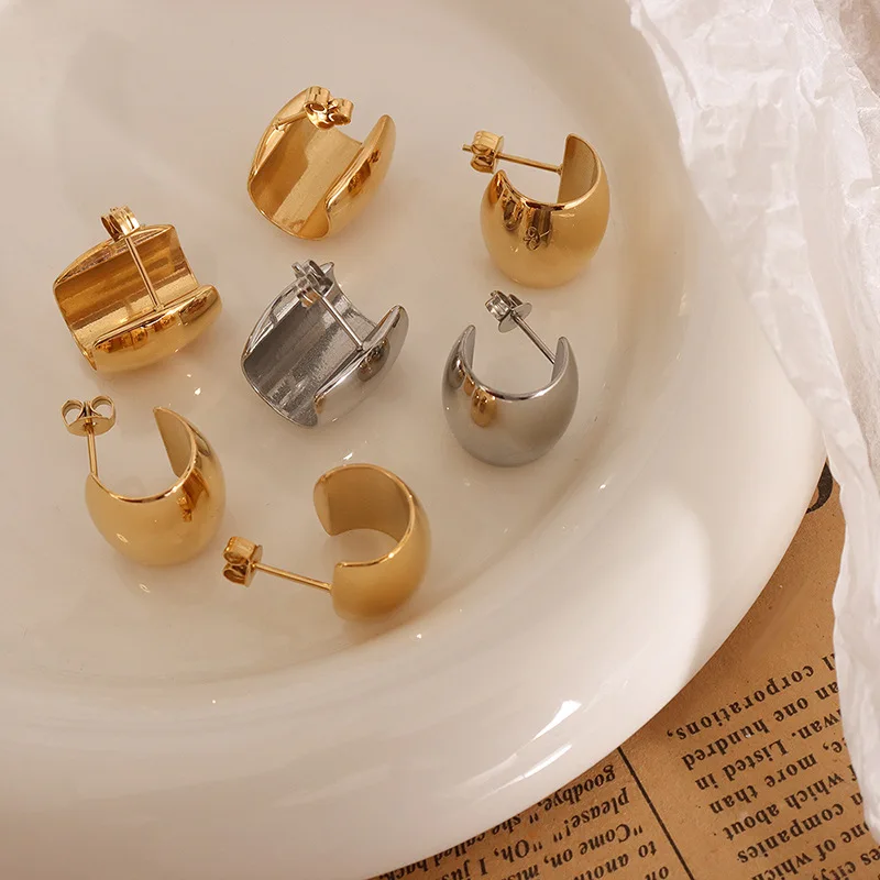 

Бесплатная доставка, высококачественные полукруглые серьги-кольца из нержавеющей стали с покрытием из 18-каратного золота, висячие серьги д...