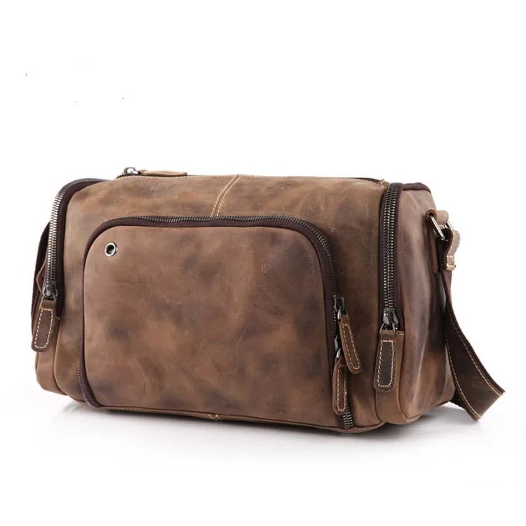 

European and American New Fashion Luxury Travel Bag Classic Cow Leather Handbag New Men Messenger Shoulder Bag in Khaki Color