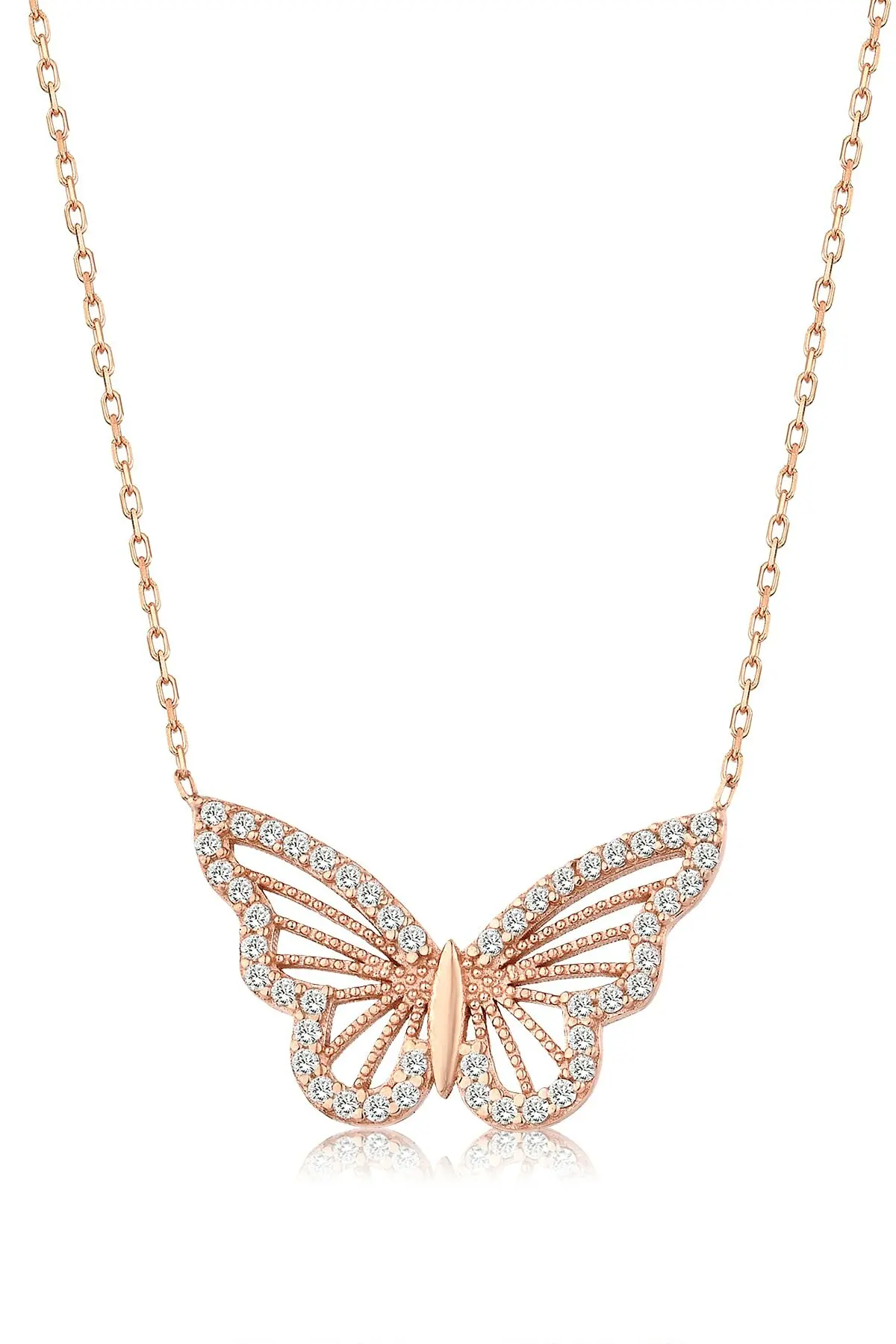 

Real Silver Women 925 Butterfly Necklace With Stones Rose Color Stylish Design English Seller Wholesale Order MA_KL_1394 trend