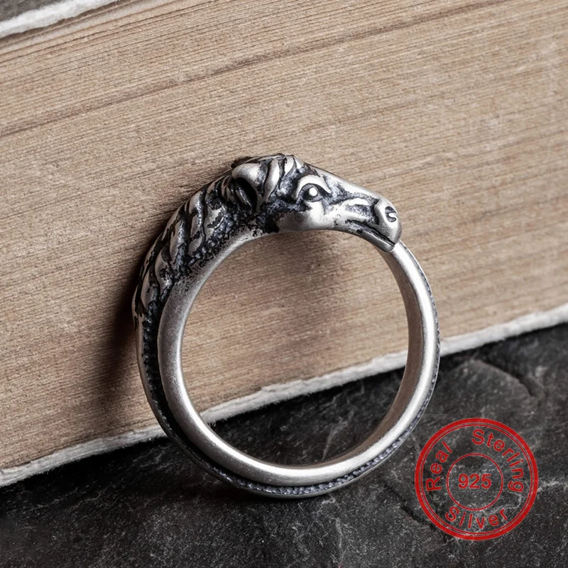 

100% 925 Sterling Silver Horse Head Rings For Men Women Vintage Adjustable Gothic Punk Mortorcycle Biker Party Jewelry Gift