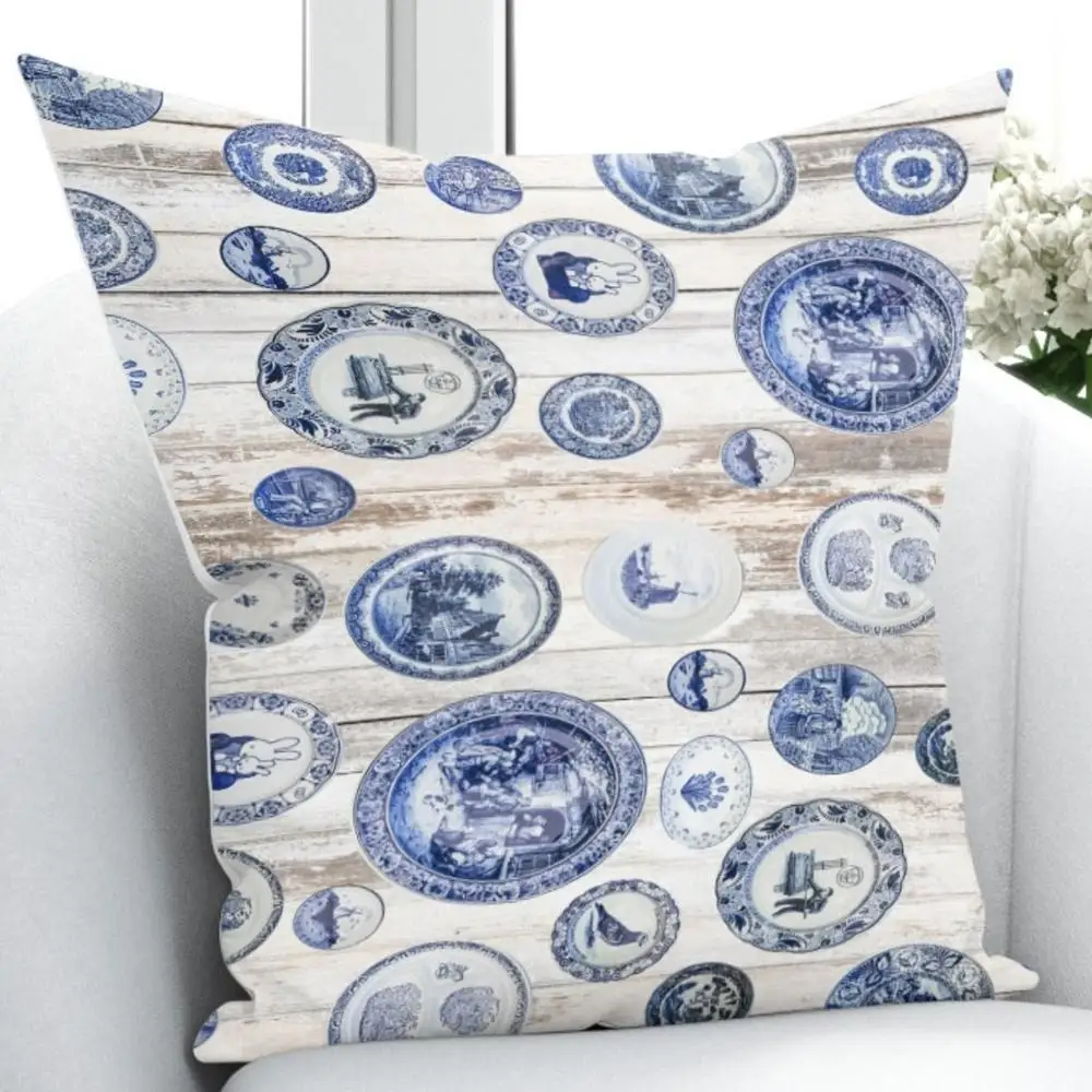 Еще сине-белые английский Винтаж дизайн 3D принт Гостиная Спальня окна Панель