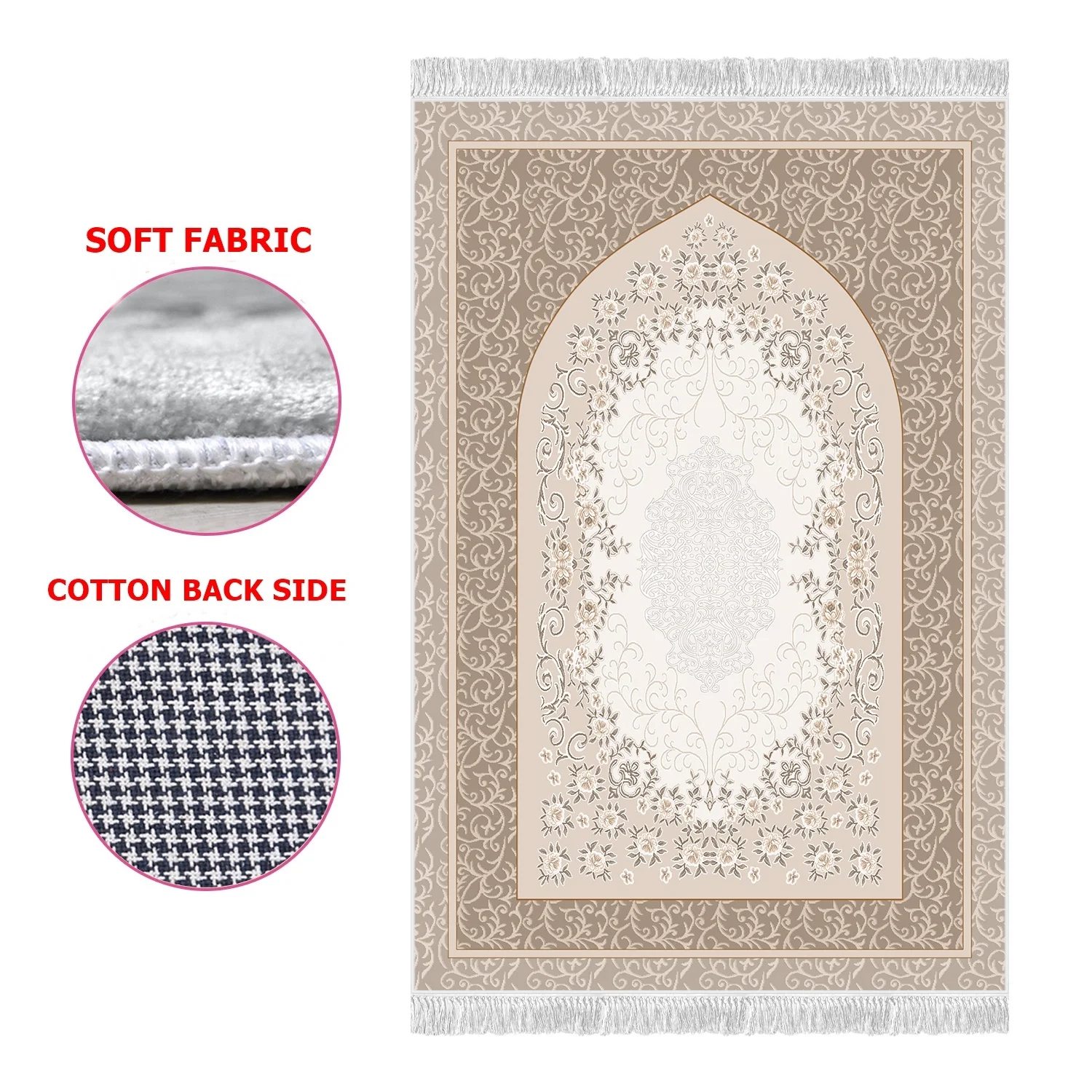 

Turkish Cream Brown Prayer Rug Bamboo Vintage Non-Slip Tasseled Sejadah Thick Soft Kilim Carpet Islam Prayer Mat slamic