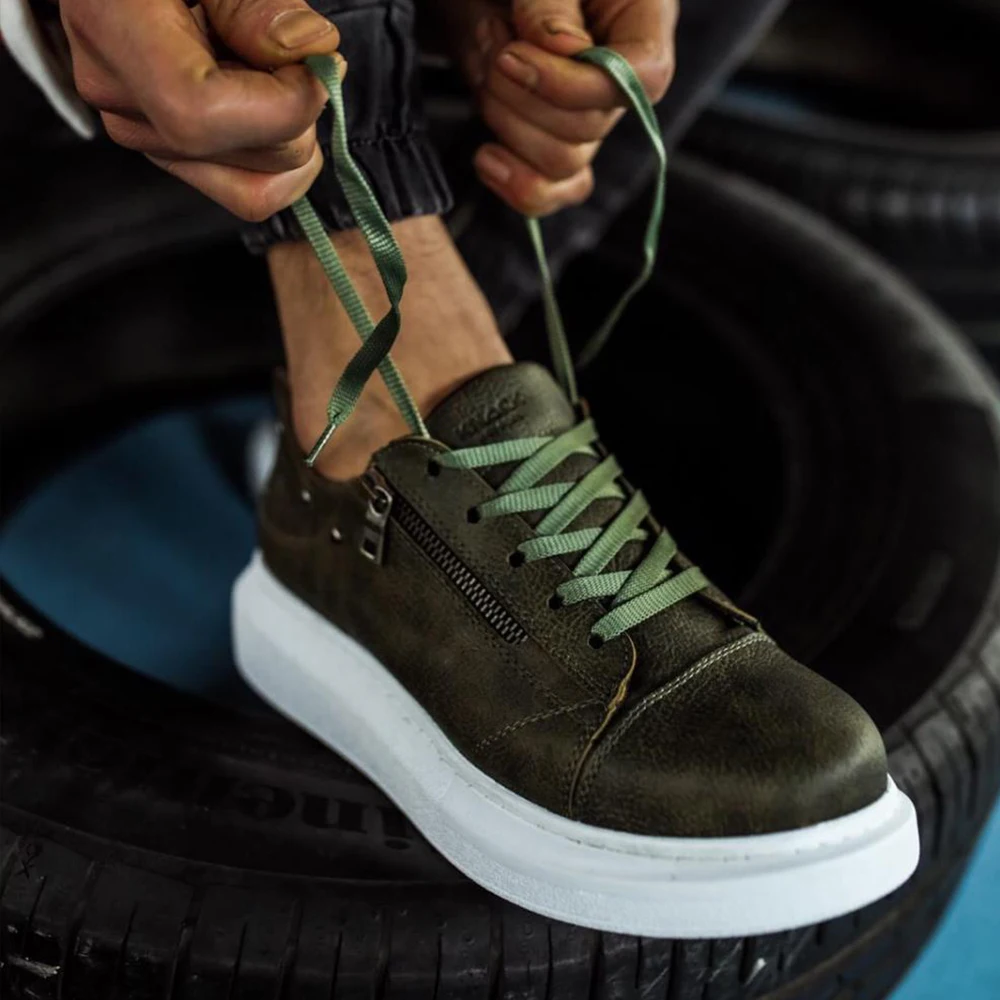

Knack Casual Men's Shoes Khaki Color (White Sole) Patterned Faux Leather Femoral Lace-Up Closure Comfortable Light High Sole Spring Summer Season Hiking Sports Shoes High Top Sneakers Man Shoes High Quality Luxury 555