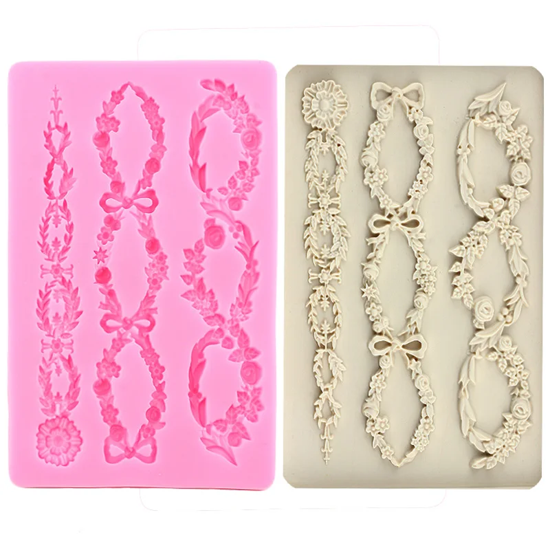 Силиконовая форма для мастики в стиле барокко рельефная виде прокрутки цветов