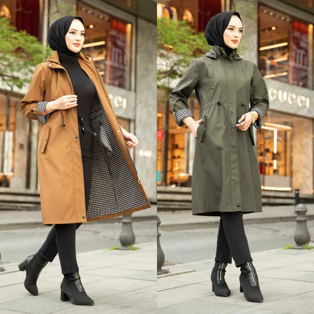 

Trench Coat Crowbar Detailed Hijab Hooded Pocket Long Sleeve Winter Seasonal Useful Casual Women Muslim Fashion Cape Turkey