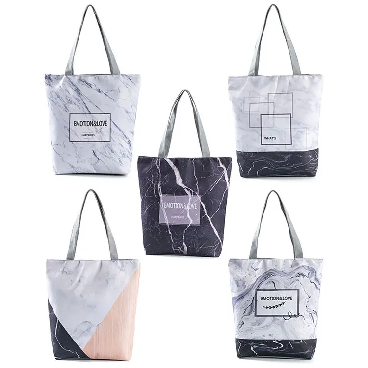 Marbling Joint Printed Large Shoulders Bag With Zipper Custom Pattern Simple Travel Bag Well Made Handbags Big  Capacity Shopper