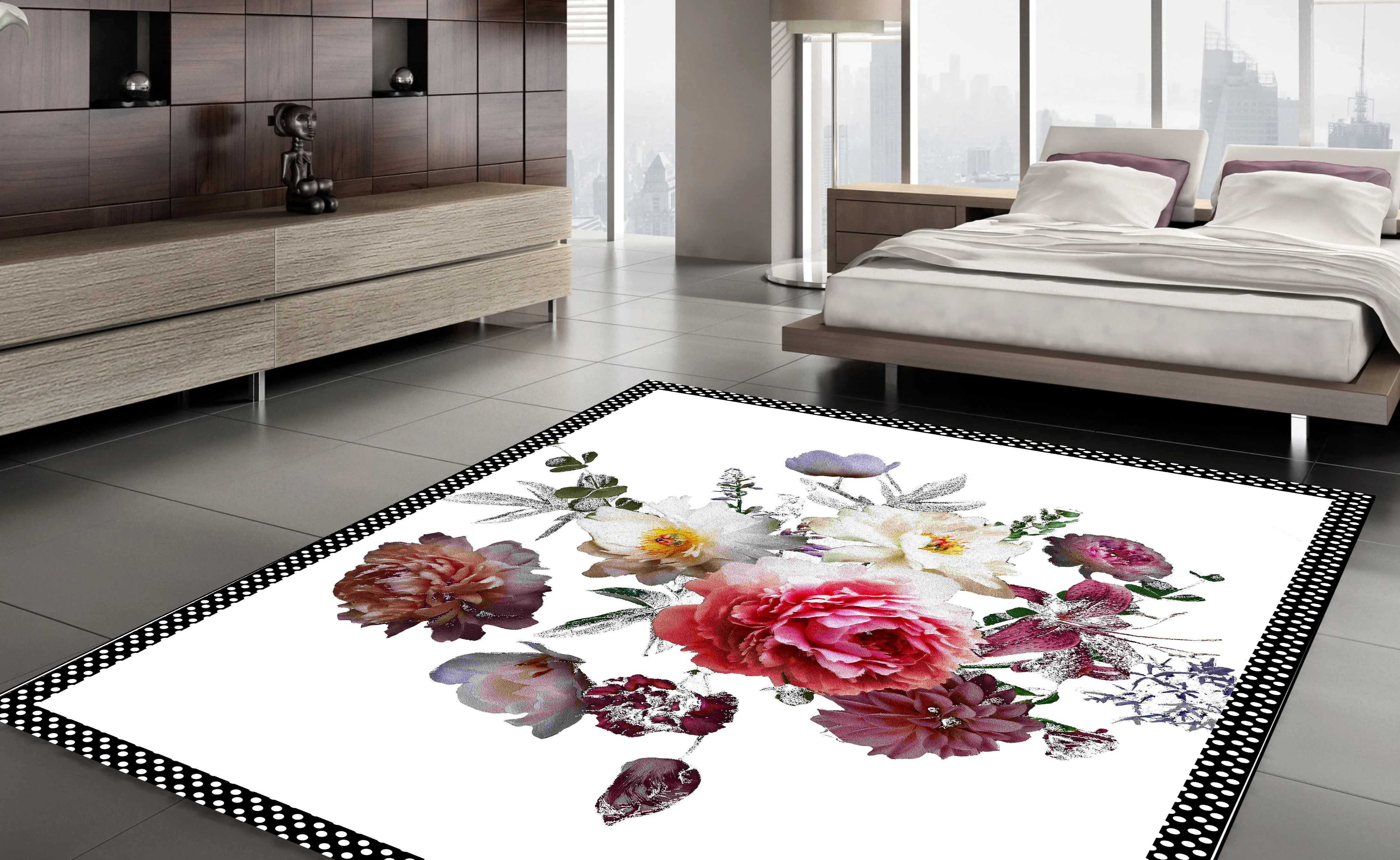 

Flowering &White Area Rug Carpet Floor Soft Modern Rugs Modern Non-Slip Home Decor Thick Runner Durable Carpets Rug Floor Kilim