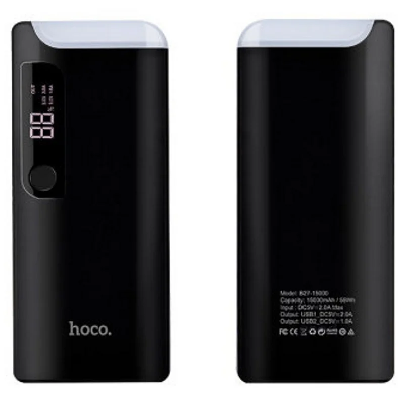 Аккумулятор внешний Hoco B27 Pusi 15000mAh пластик 2 USB выхода дисплей 2.0A | Мобильные