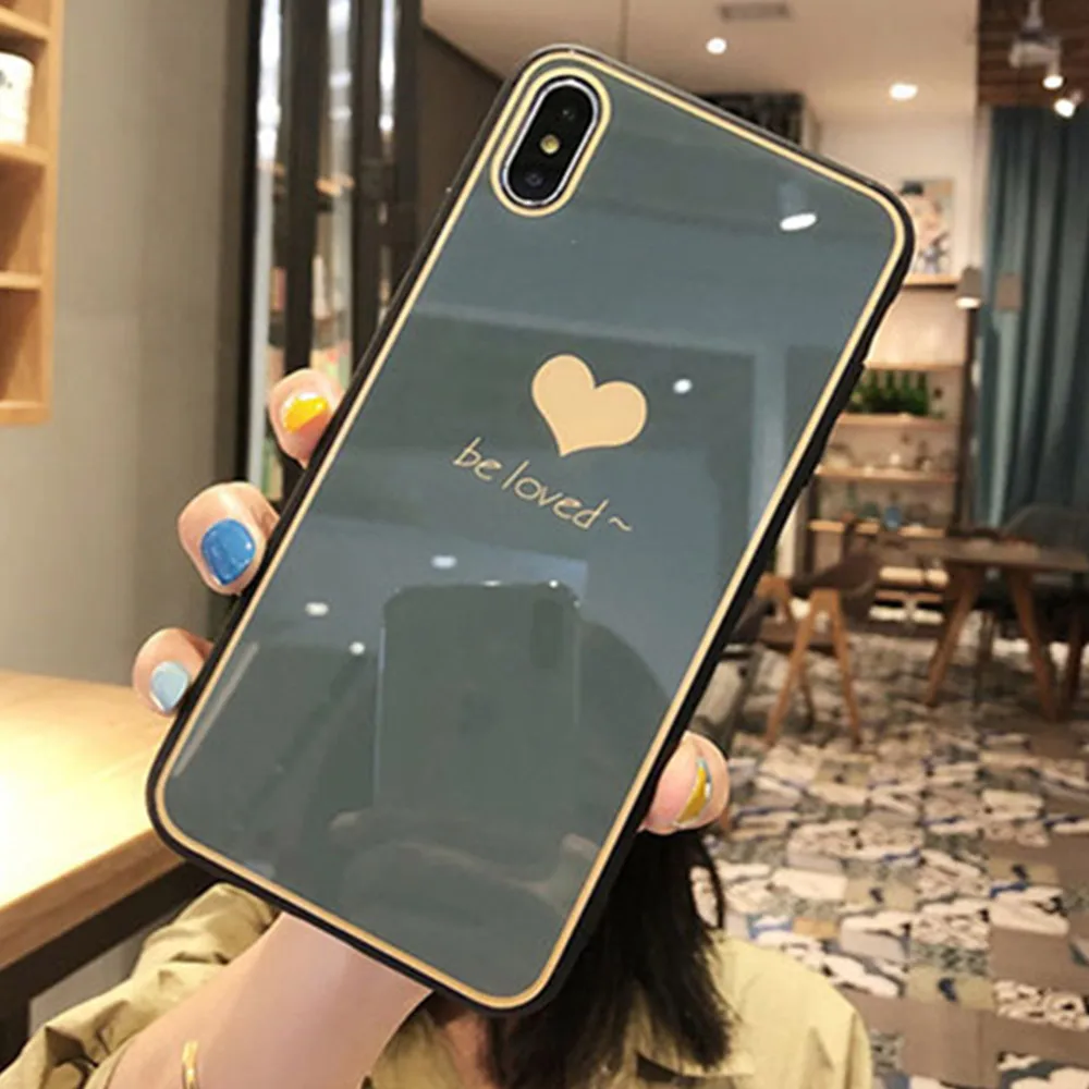 Роскошный чехол из закаленного стекла для iPhone 7 8 6 6S Plus X XS MAX XR пара любовь сердце