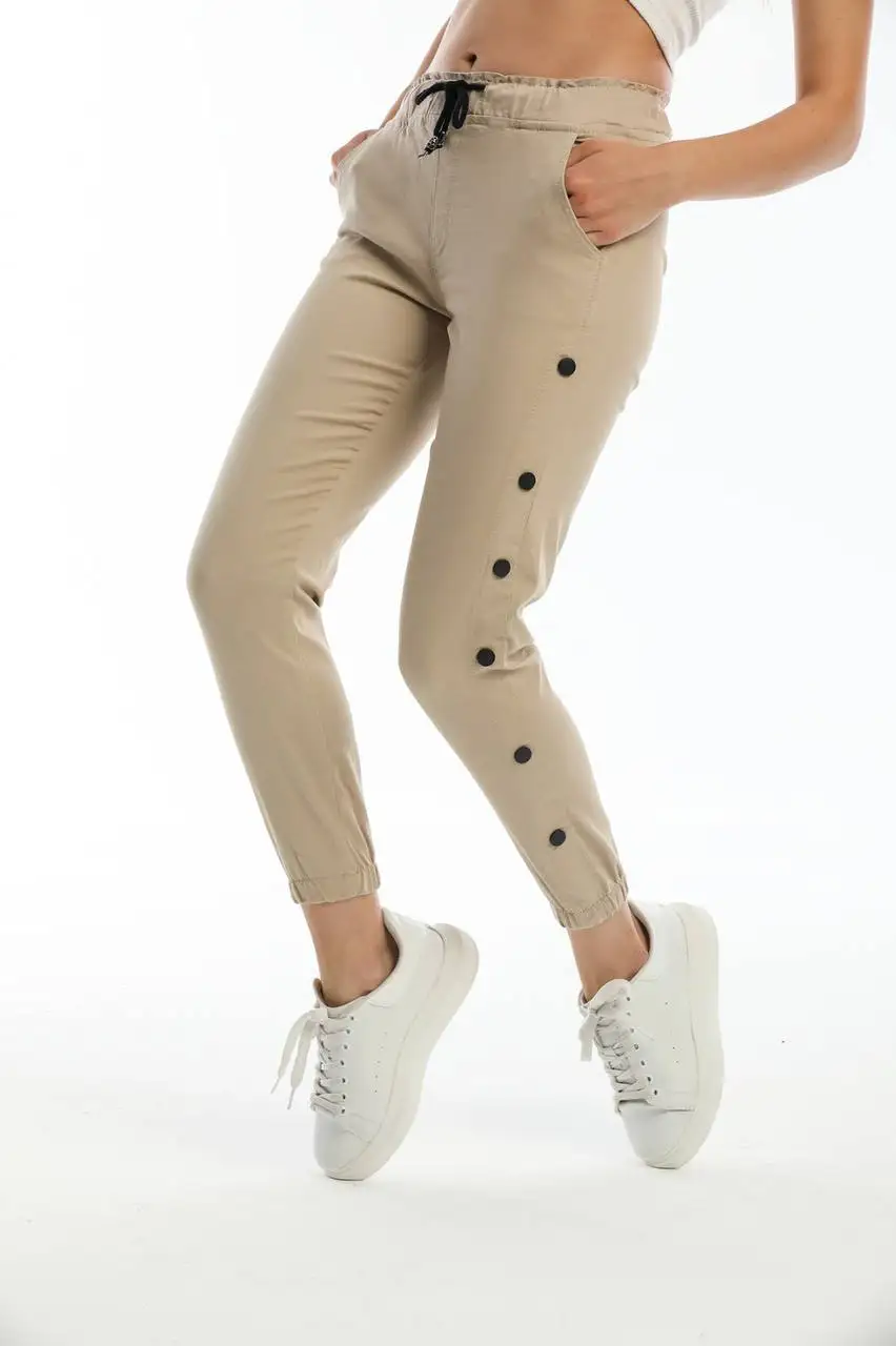 

Summer Fashion Women Street Jogger Pants Elastic High Waist Leg Side Button Detailed Turkish Quality