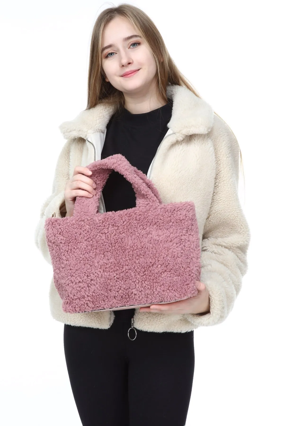 

Women's Red Faux Fur Women Shoulder Bag Casual Plush Lady Tote Handbag Fashion Larger Capacity Travel Purse Female Winter Lady