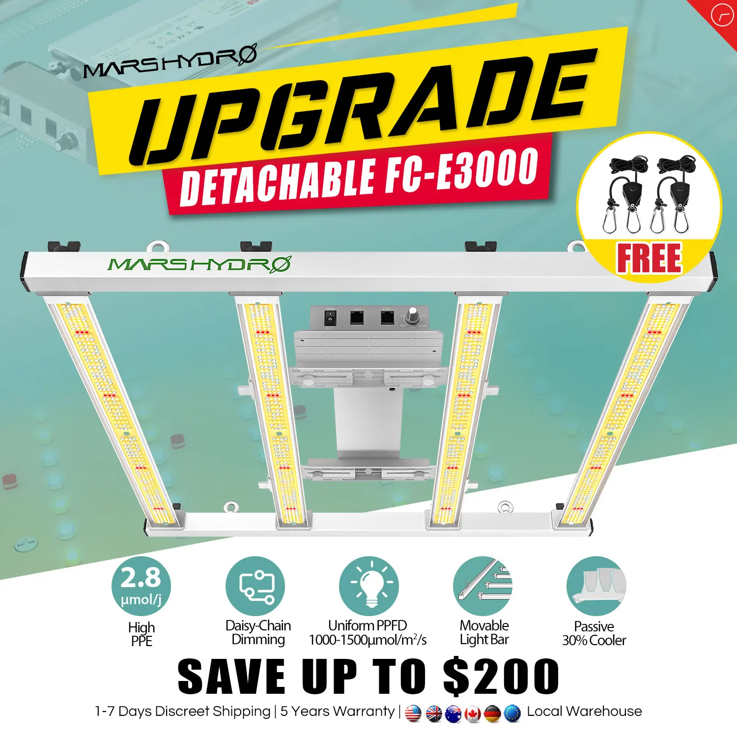 2023 Mars Hydro Smart FC-E 3000 BridgeLux Светодиодный светильник для выращивания растений Полноспектральный диммируемый коммерческий