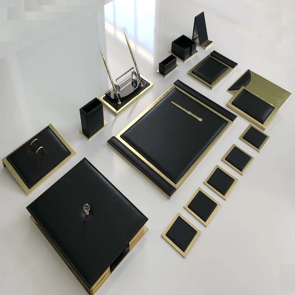 melhor Luxo Preto/ouro Cor De Couro De Escrit贸rio De Neg贸cios Conjunto Esteira Organizador Acess贸rios (material De Escrit贸rio, Conjunto De Mesa De Escrit贸rio,)